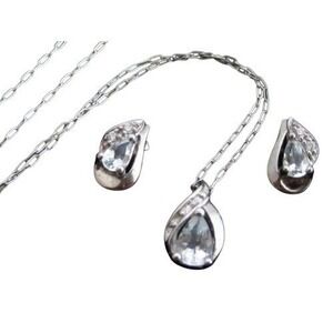 Vintage Sparkling Sterling Silver Rhinestone Necklace Pendant & Earrings Set*925